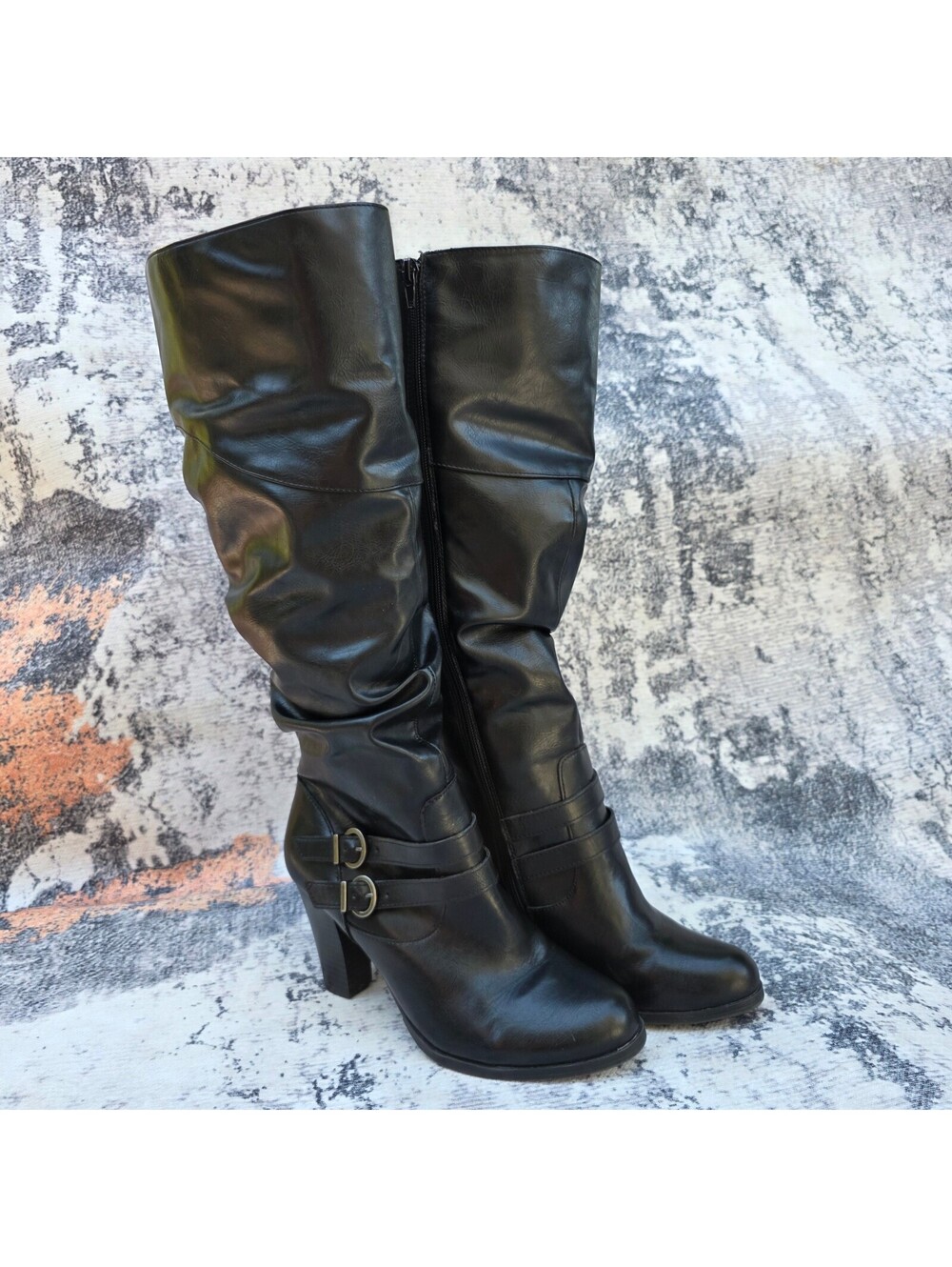 Faux leather mid-calf boots, Style & Co, heeled with buckle details
